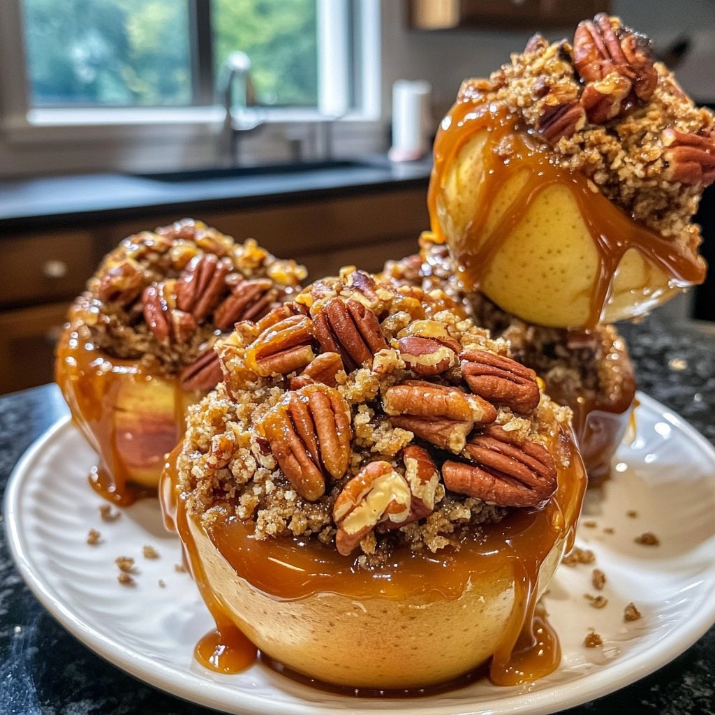 Festive Baked Apples with Marzipan and Pecans
