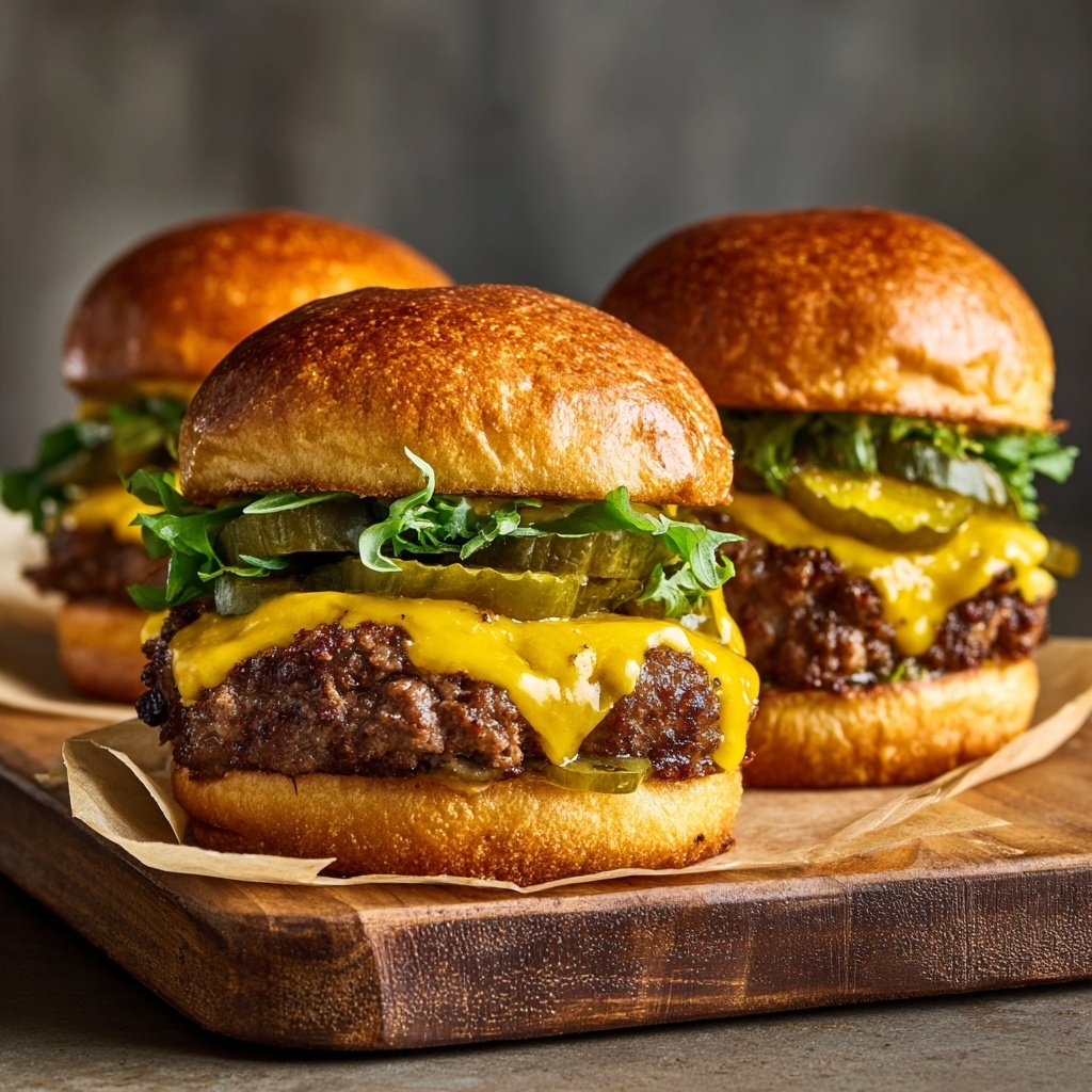 Mini Cheeseburger Sliders with Pickles