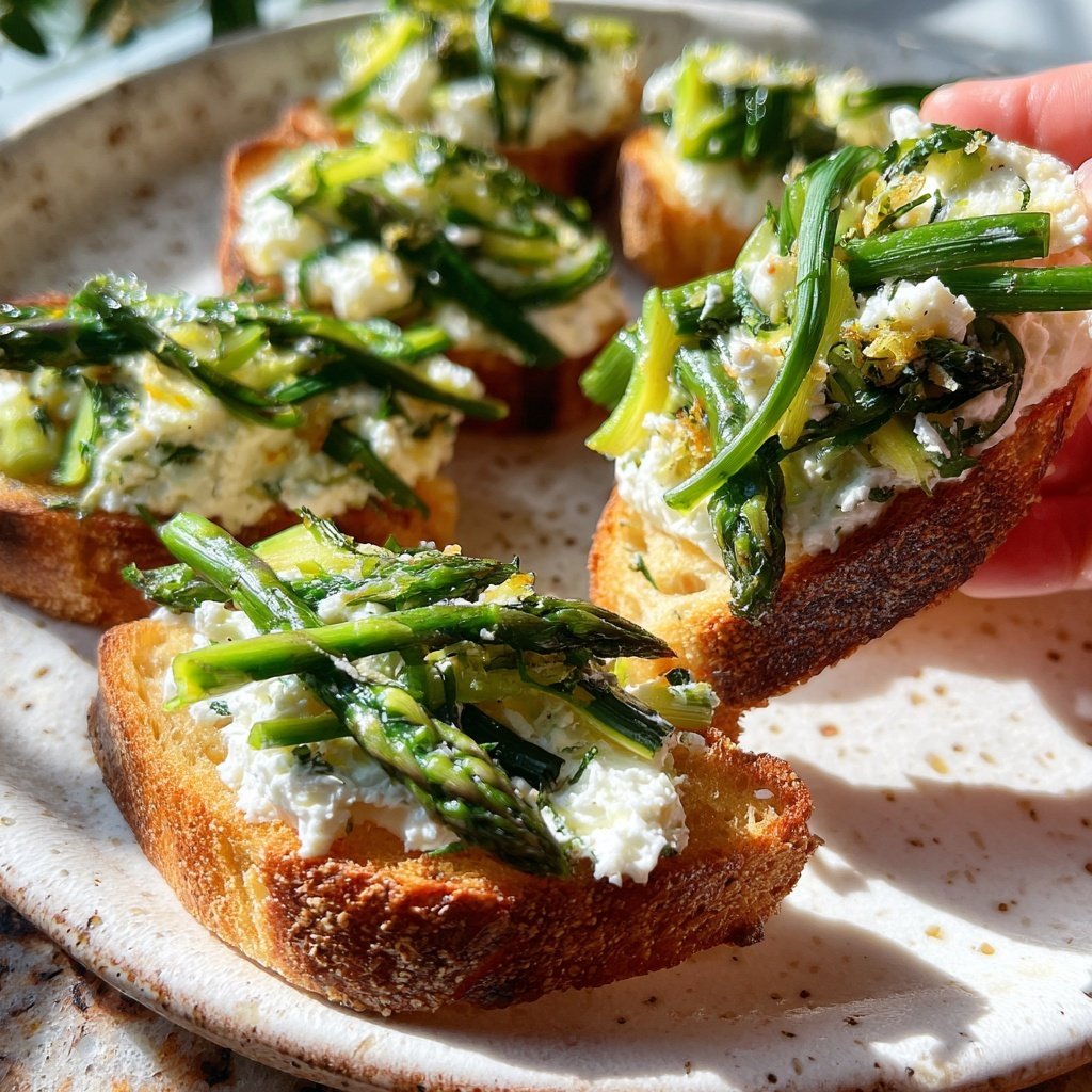 Asparagus Ribbon Ricotta Crostini