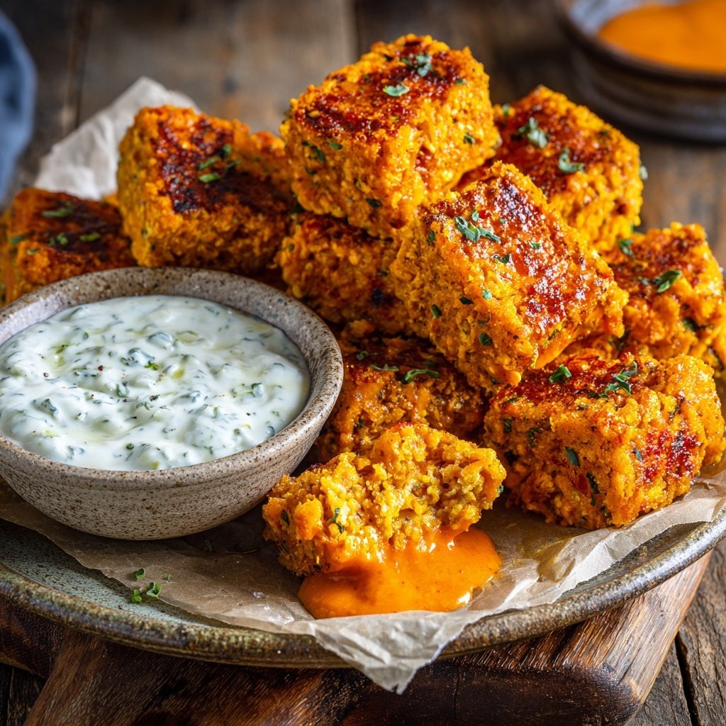 Buffalo Tempeh Bites with Dip