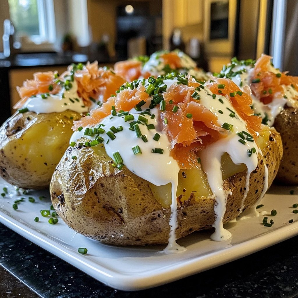 Loaded Baked Potatoes with Herb Cream and Smoked Salmon