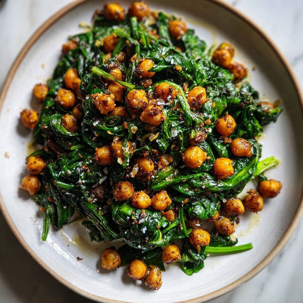 Spicy Chickpeas with Garlic Spinach