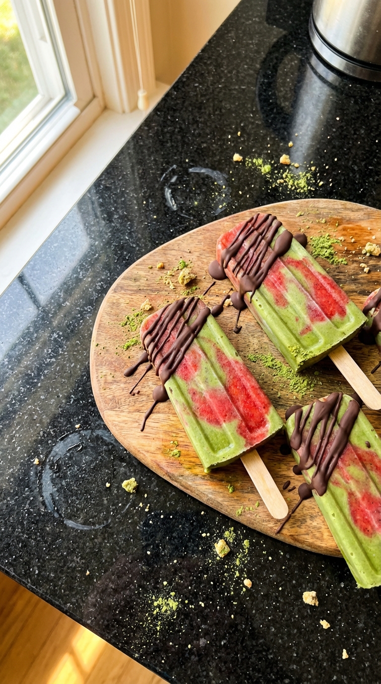 Cool Matcha Strawberry Popsicles