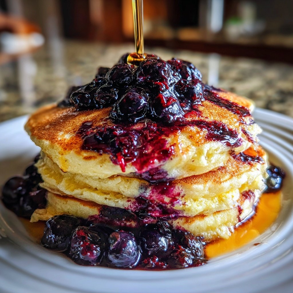 Blueberry Swirl Ricotta Pancakes for Brunch​