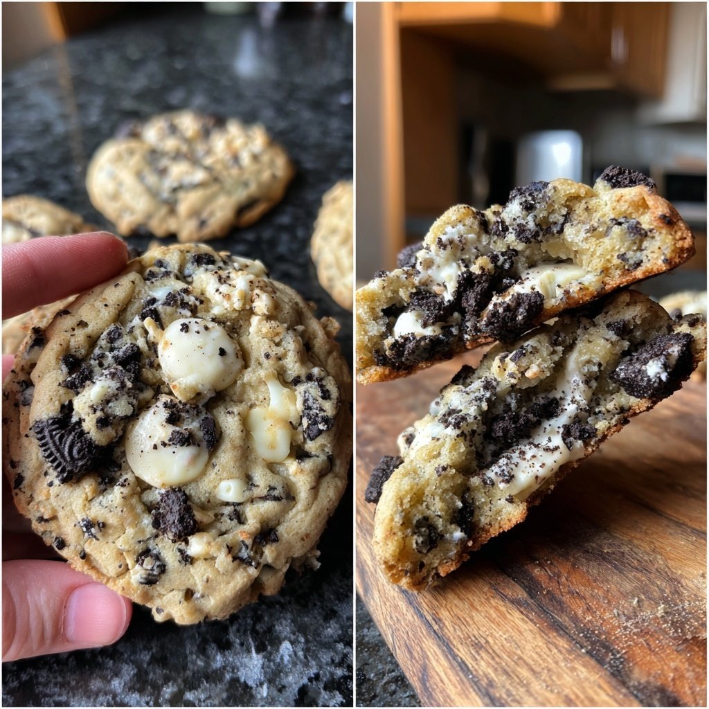Thick Oreo Stuffed White Chocolate Chip Cookies